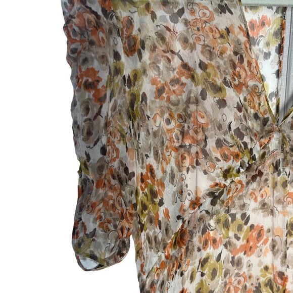 L'AGENCE Orange Fall Floral Print Knee-Length Midi Dress - Picture 12 of 16